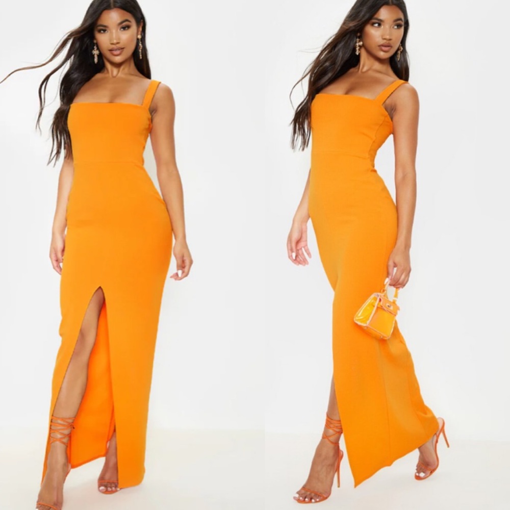 Orange square neck split maxi - XS